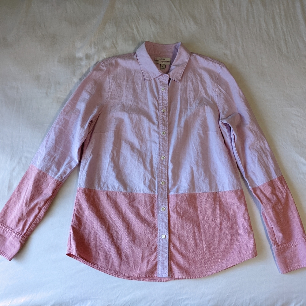 J. Crew "Boy" Long Sleeve Button Down Shirt Pink Color Block Women's Size 8